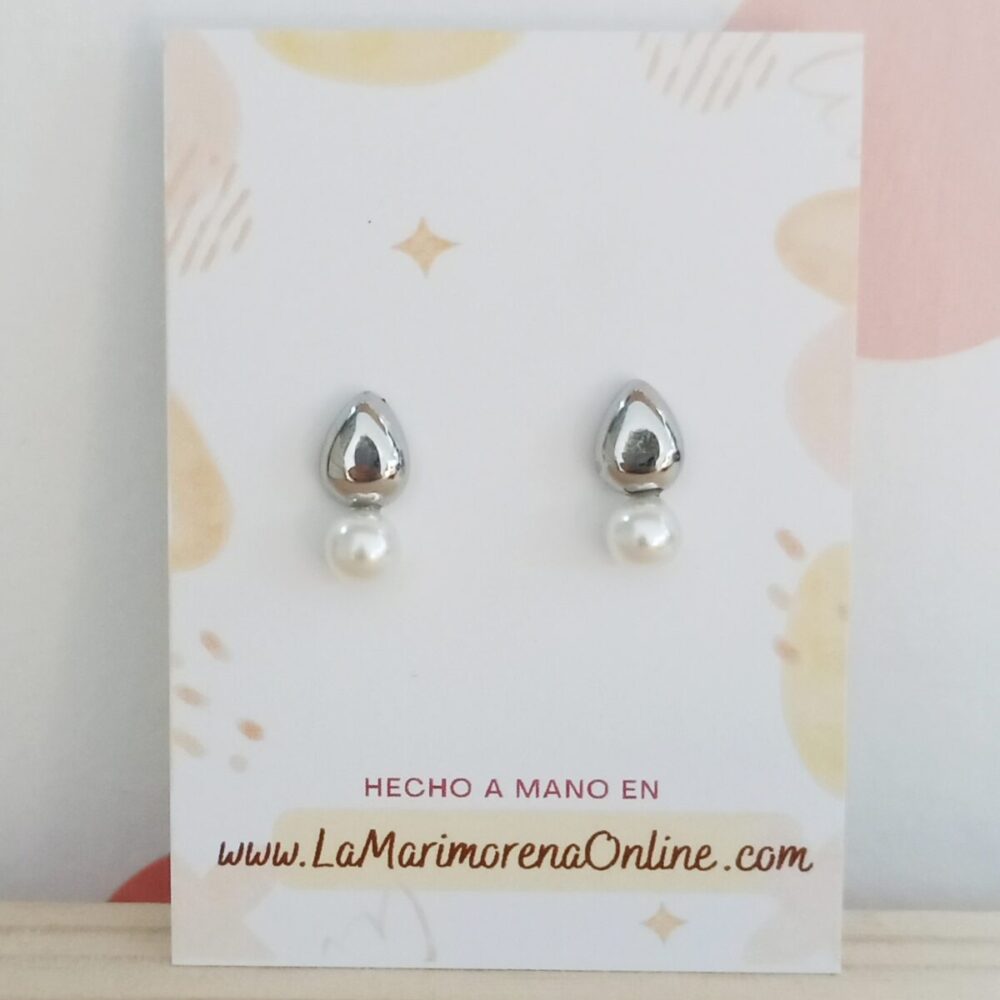 Pendientes óvalo perlas (plateados)
