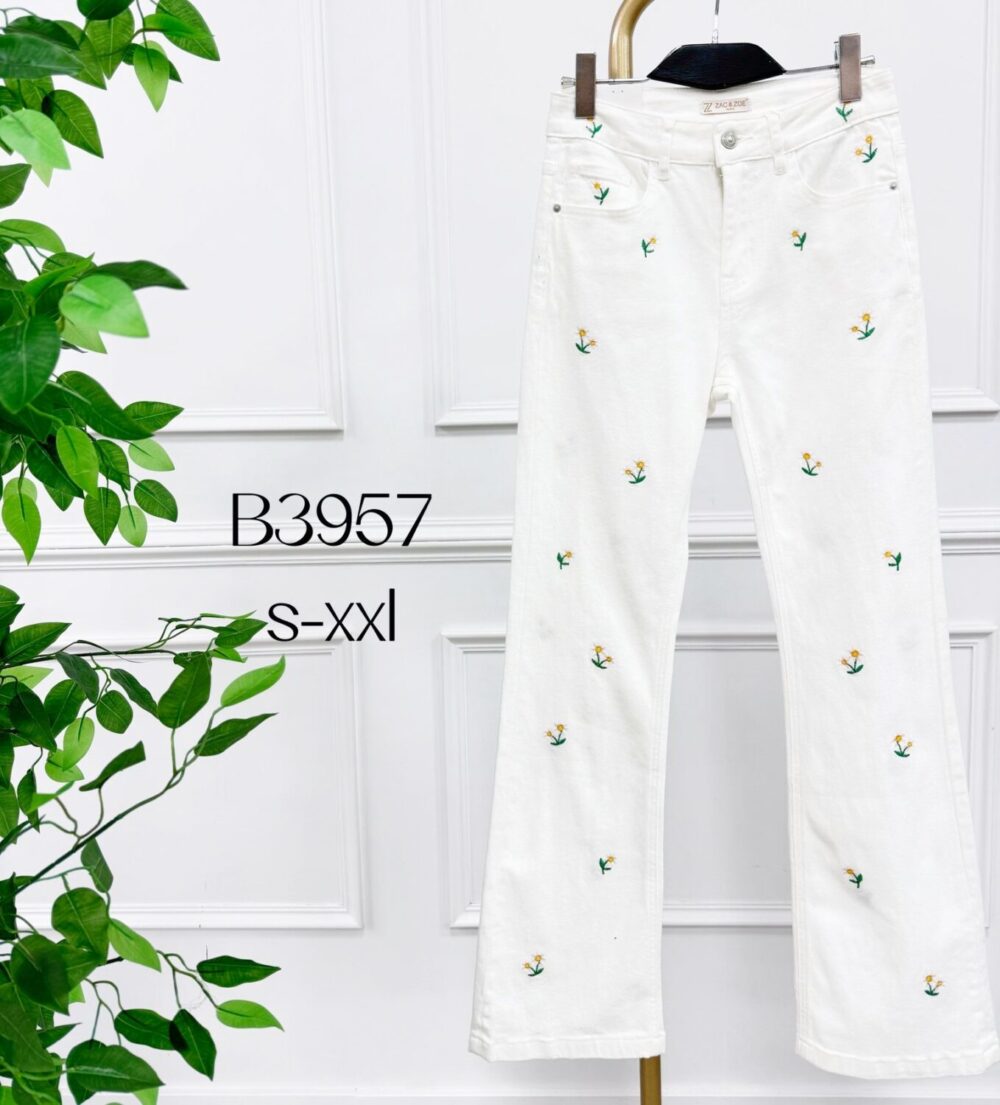Pantalón vaquero blanco Margaritas bordadas