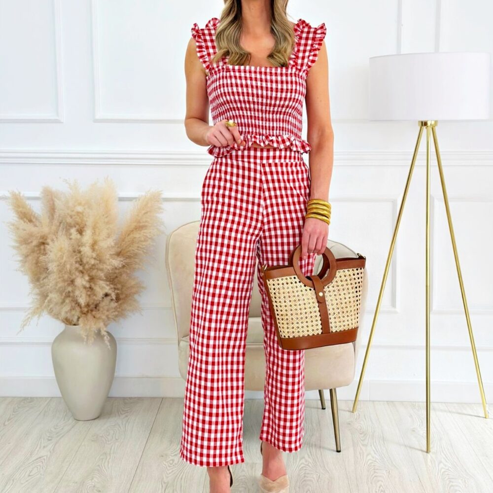 Conjunto Pantalón + Top vichy rojo