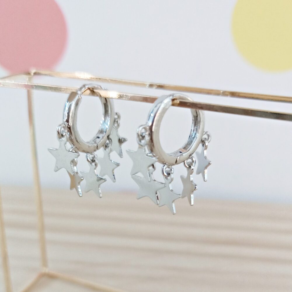 Pendientes aro estrellitas (plateado)