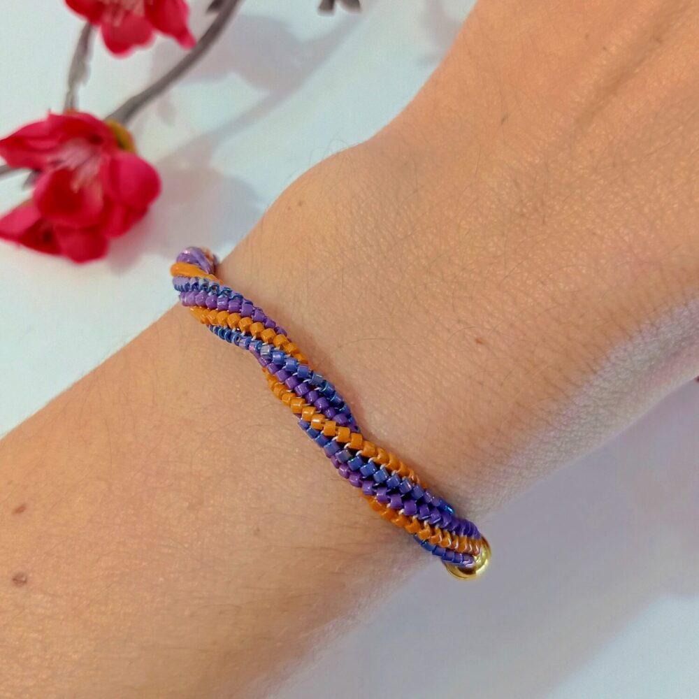 Pulsera espiral delica Miyuki (lila/mostaza)