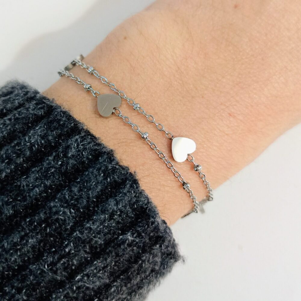 Pulsera doble corazones (plateada)