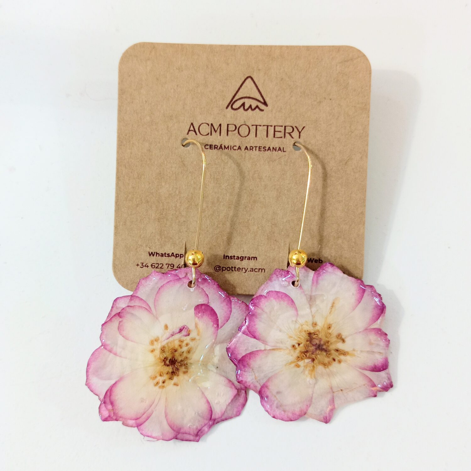 Pendientes flor natural Rosas (blancas filo rosa) mod.1