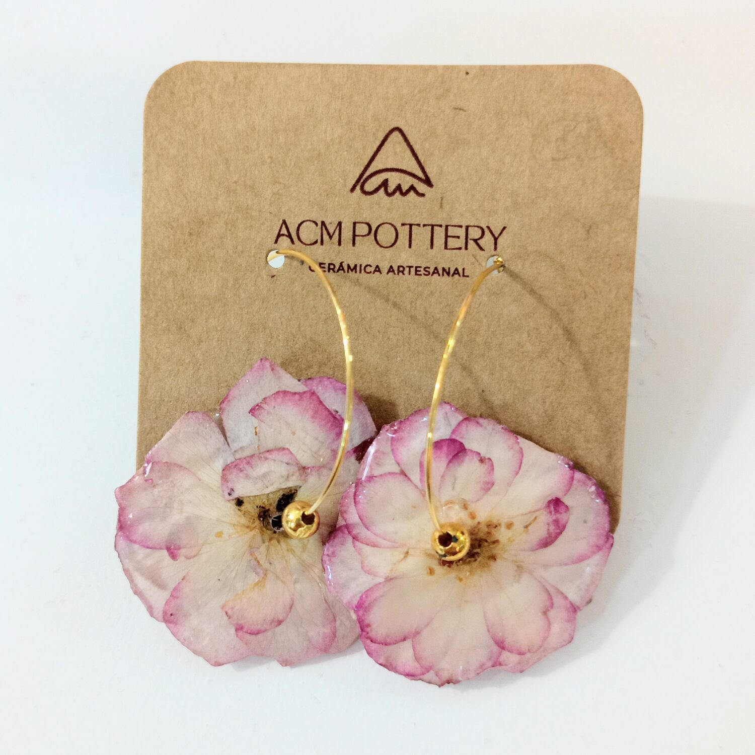 Pendientes flor natural Rosas (blancas filo rosa) mod.2
