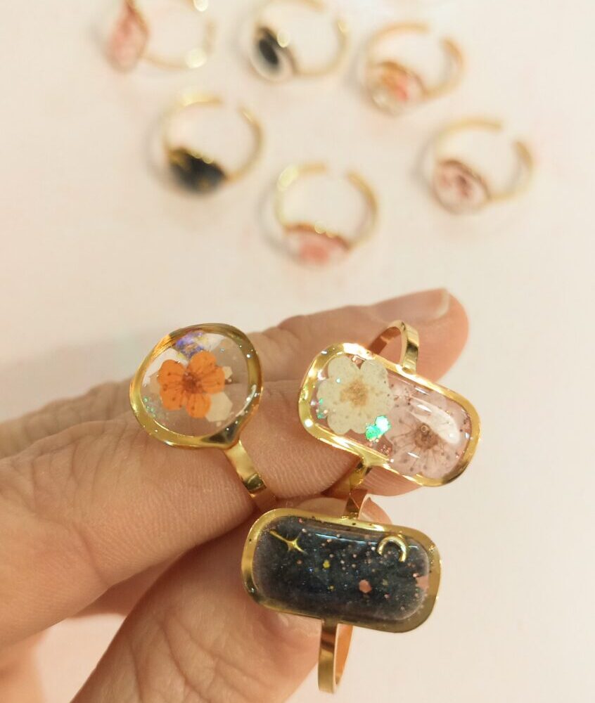 Alternative view of Anillo resina circular flores