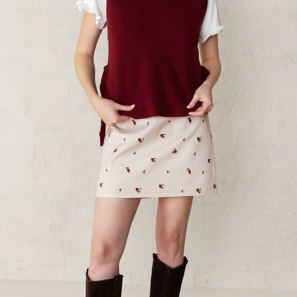 Falda Margot flores (rojo)