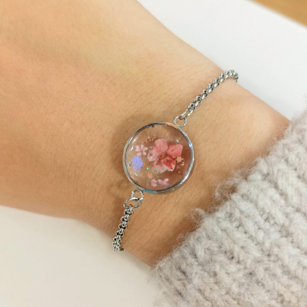Pulsera ajustable Resina con flores mod.12