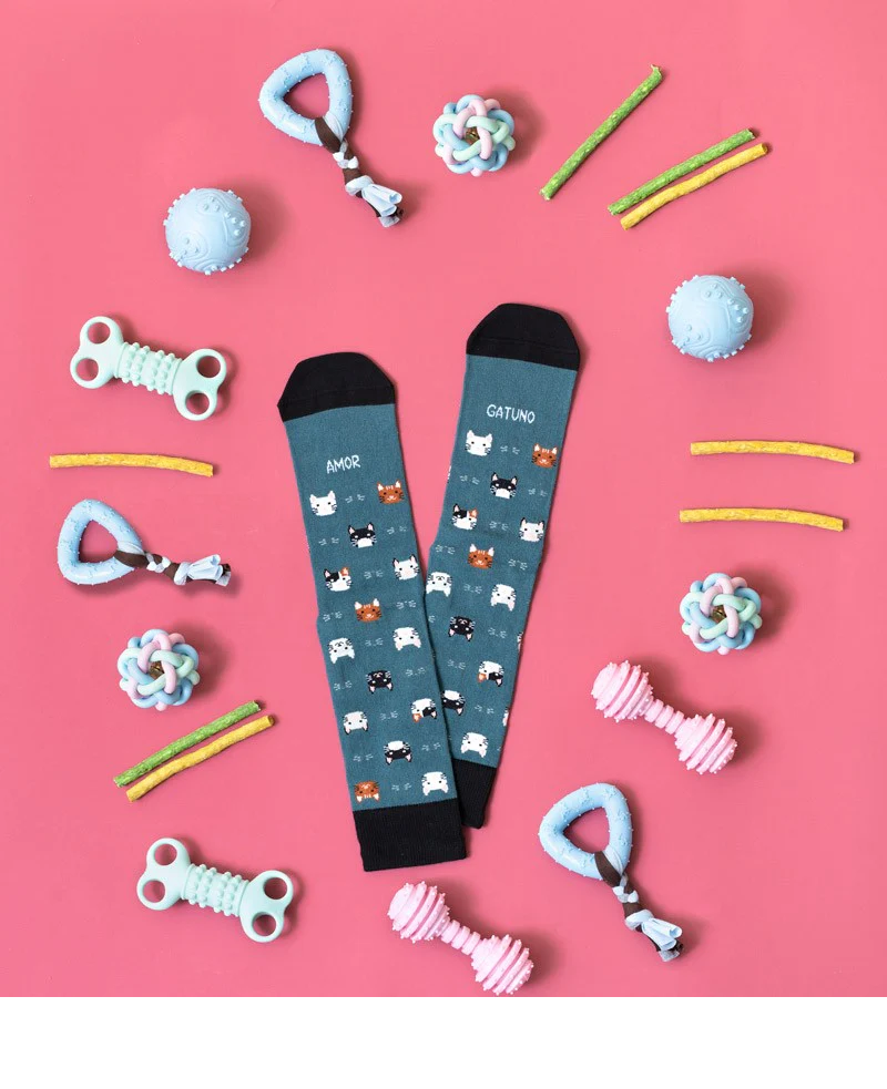 Alternative view of Calcetines "Amor gatuno" verde