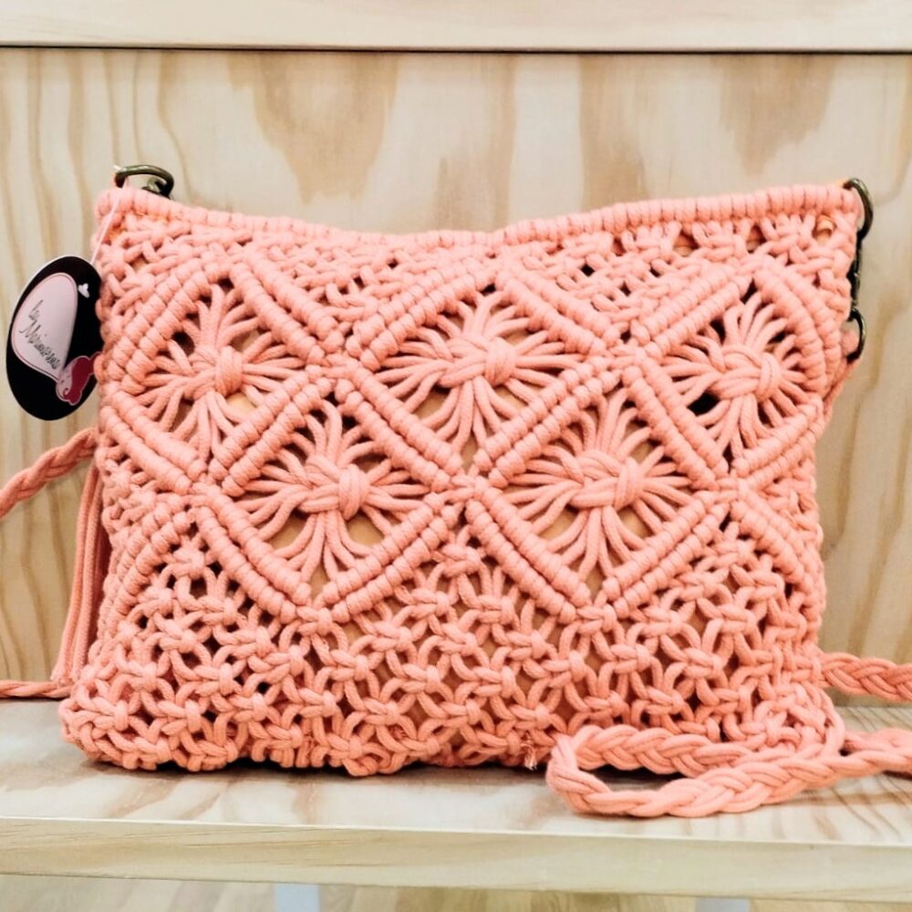 Bolso macramé coral