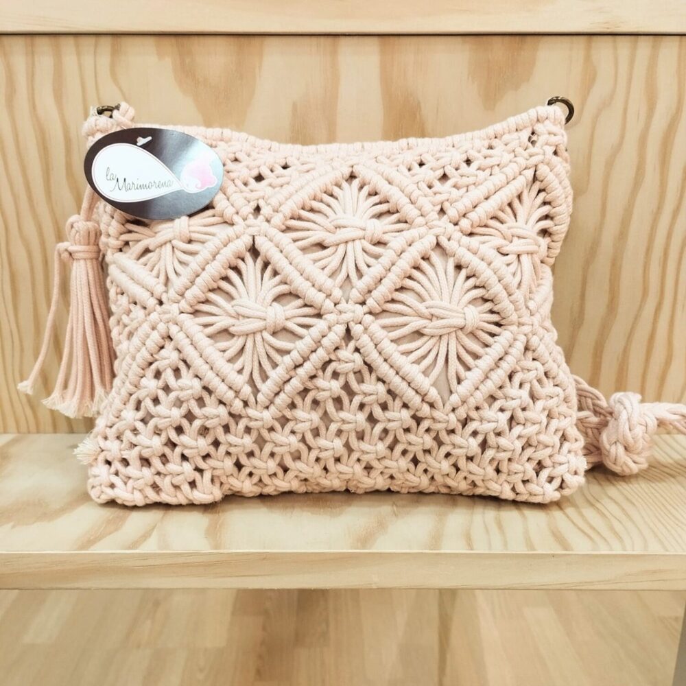 Bolso macramé rosa