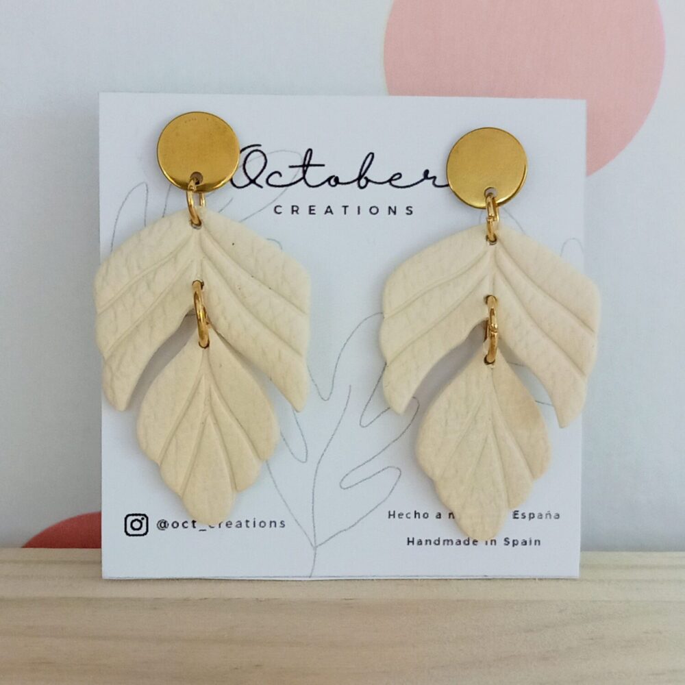 Pendientes hojas dobles (beige)