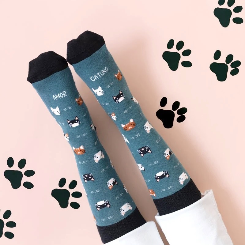 Calcetines "Amor gatuno" verde