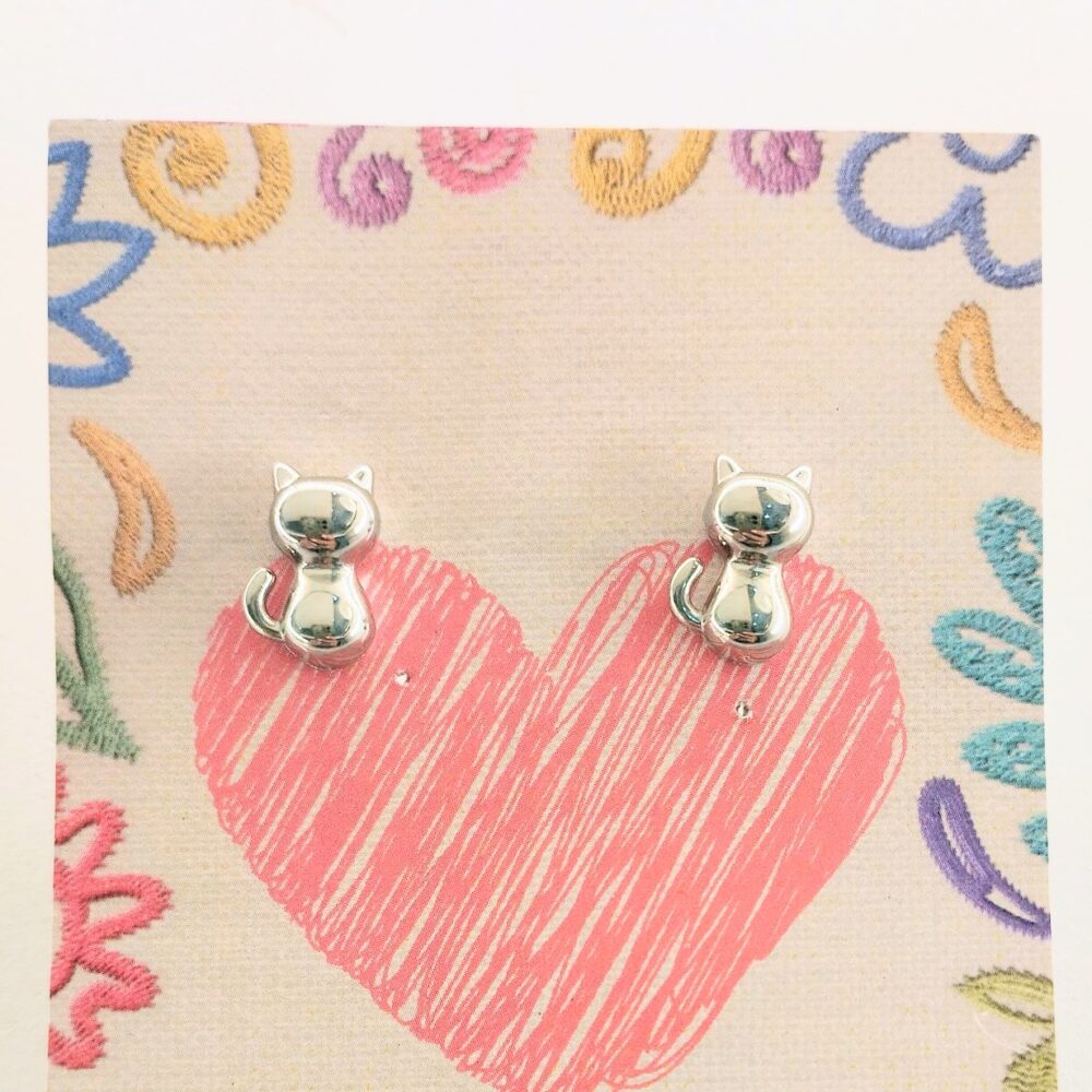 Pendientes pegados gatitos (plateado)