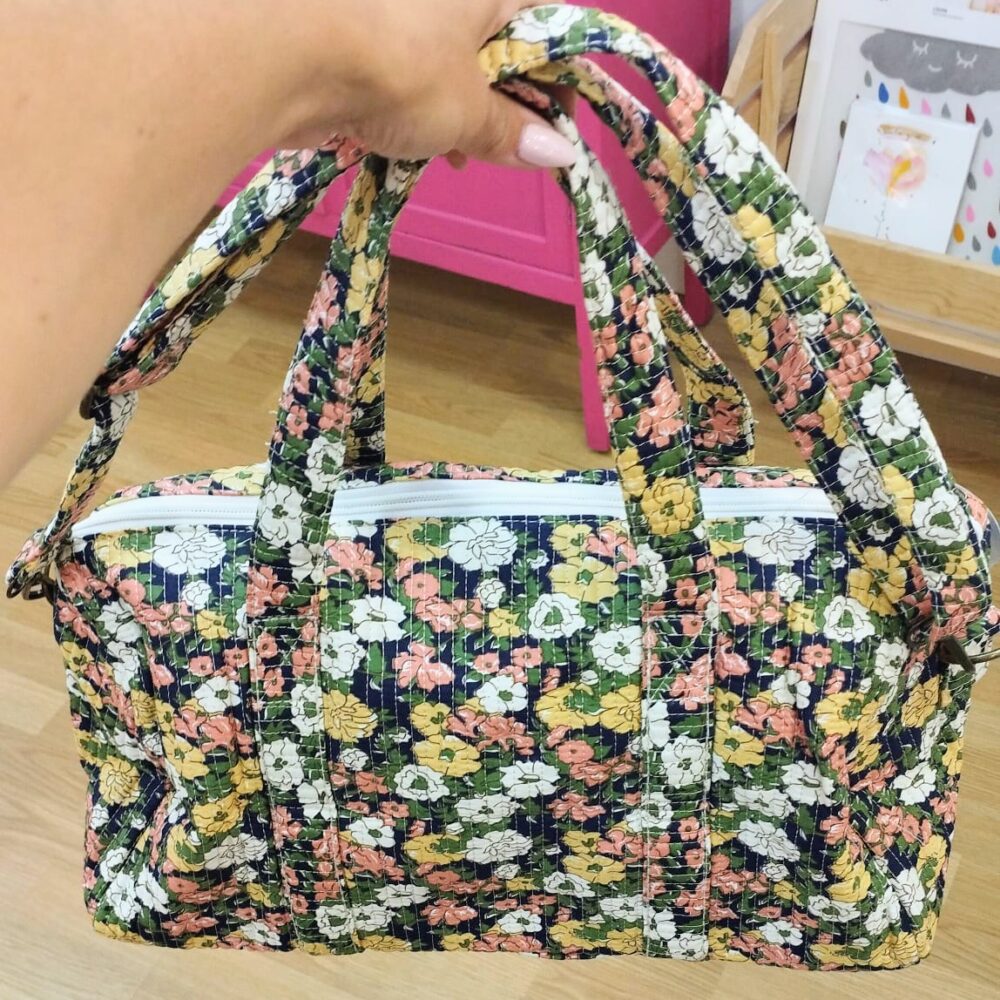 Bolso tela flores Liberty (azul marino)