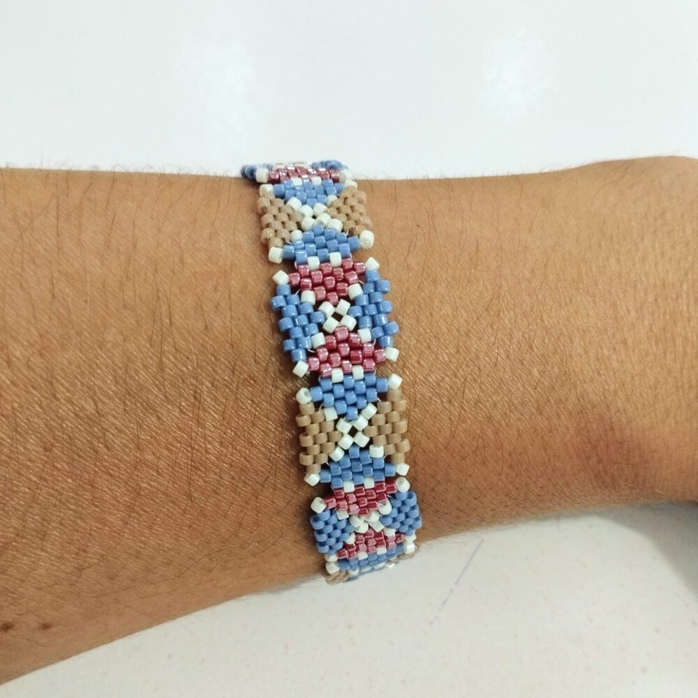 Pulsera cuadritos ajustable delica Miyuki (azul)