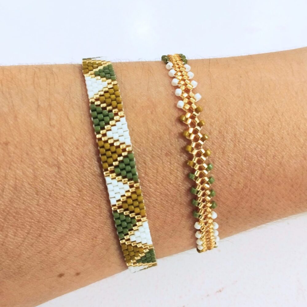 Alternative view of Pulsera ajustable triángulos delica Miyuki (verde)