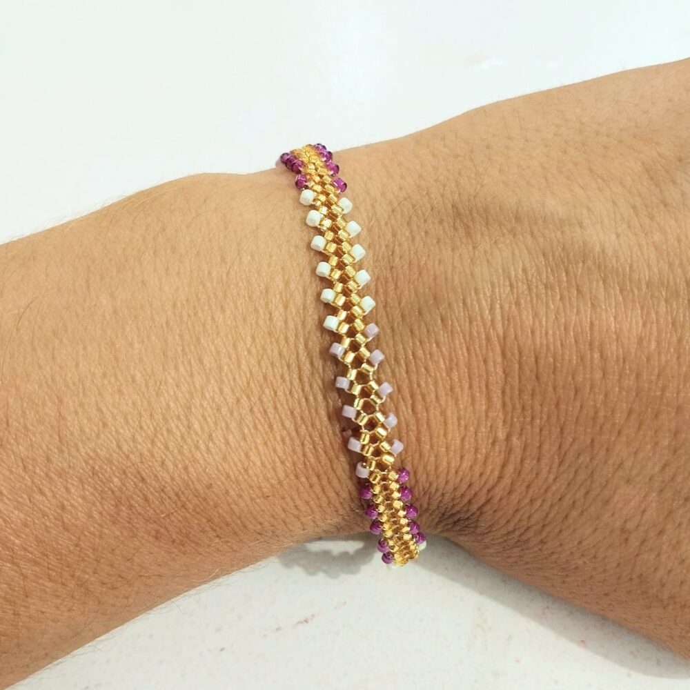 Pulsera ajustable espiga delica Miyuki (morado/rosa)