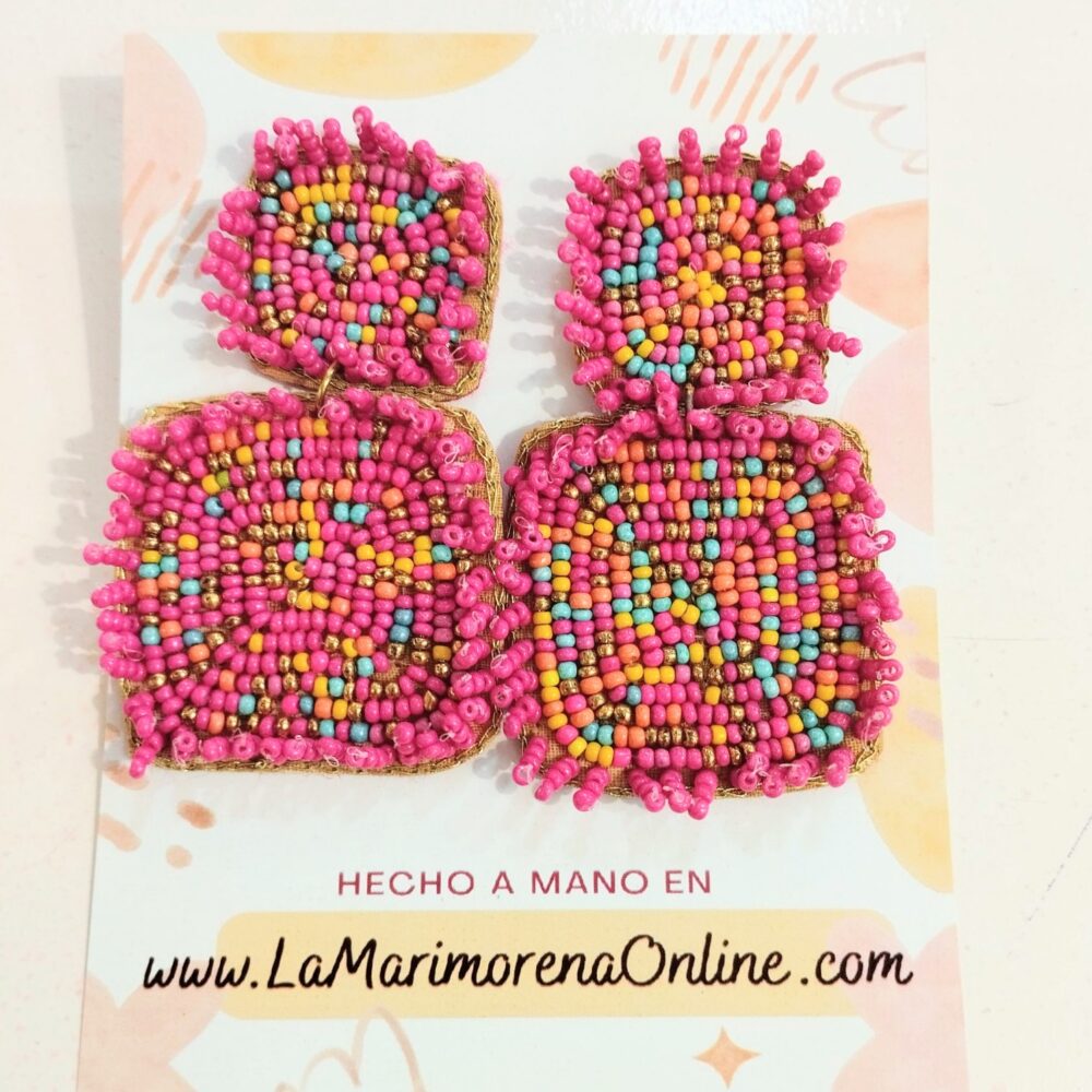 Pendientes abalorios geométricos (rosa)