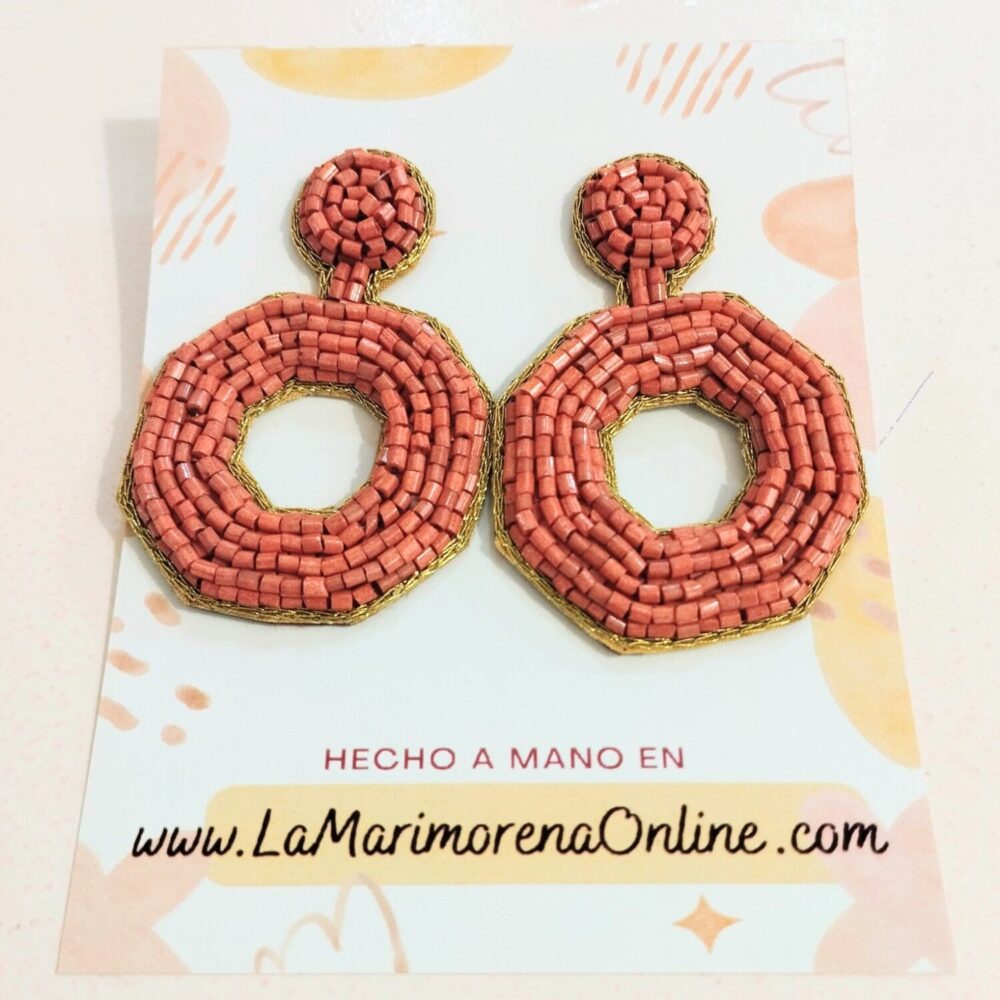 Pendientes aretes doble círculo (coral)