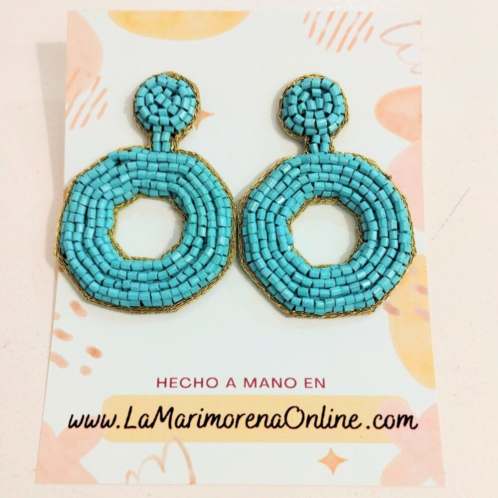 Pendientes aretes doble círculo (turquesa)