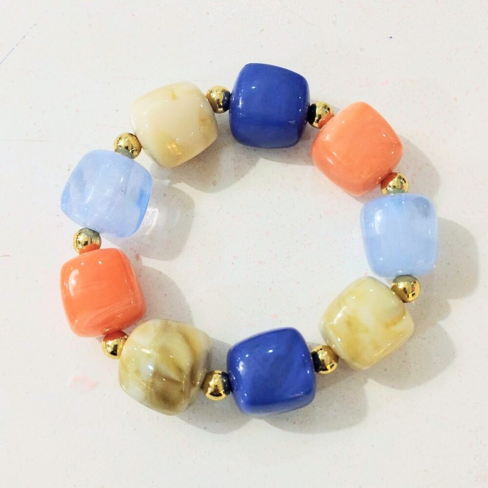 Alternative view of Pulsera bolitas colores (azul, naranja y beige)