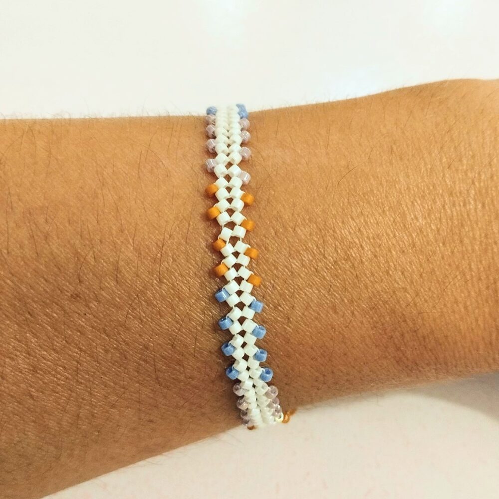Pulsera ajustable espiga delica Miyuki (azul/naranja)