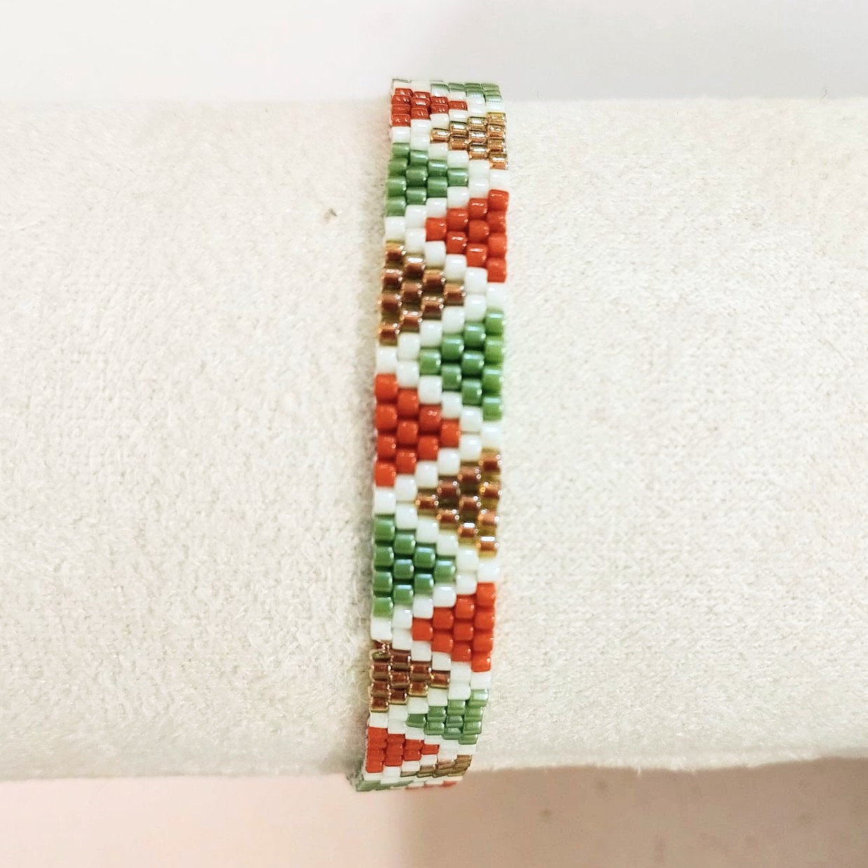 Pulsera ajustable triángulos delica Miyuki (verde/mostaza) - Imagen 2