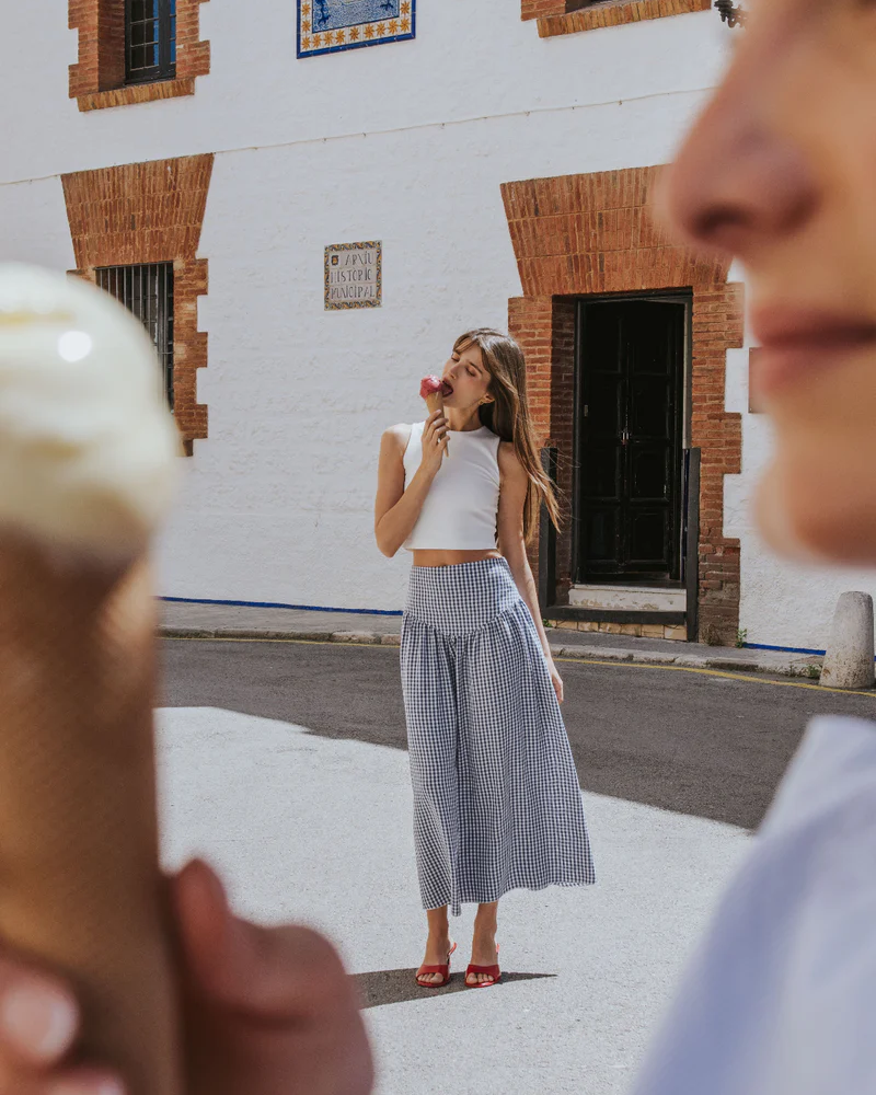 Falda Teresa vichy azul
