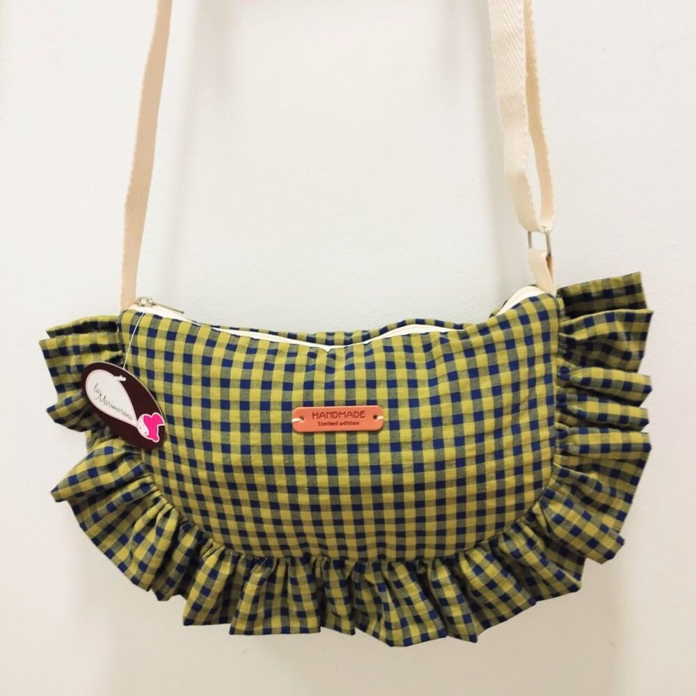 Bolso media luna volantes (vichy azul y verde)
