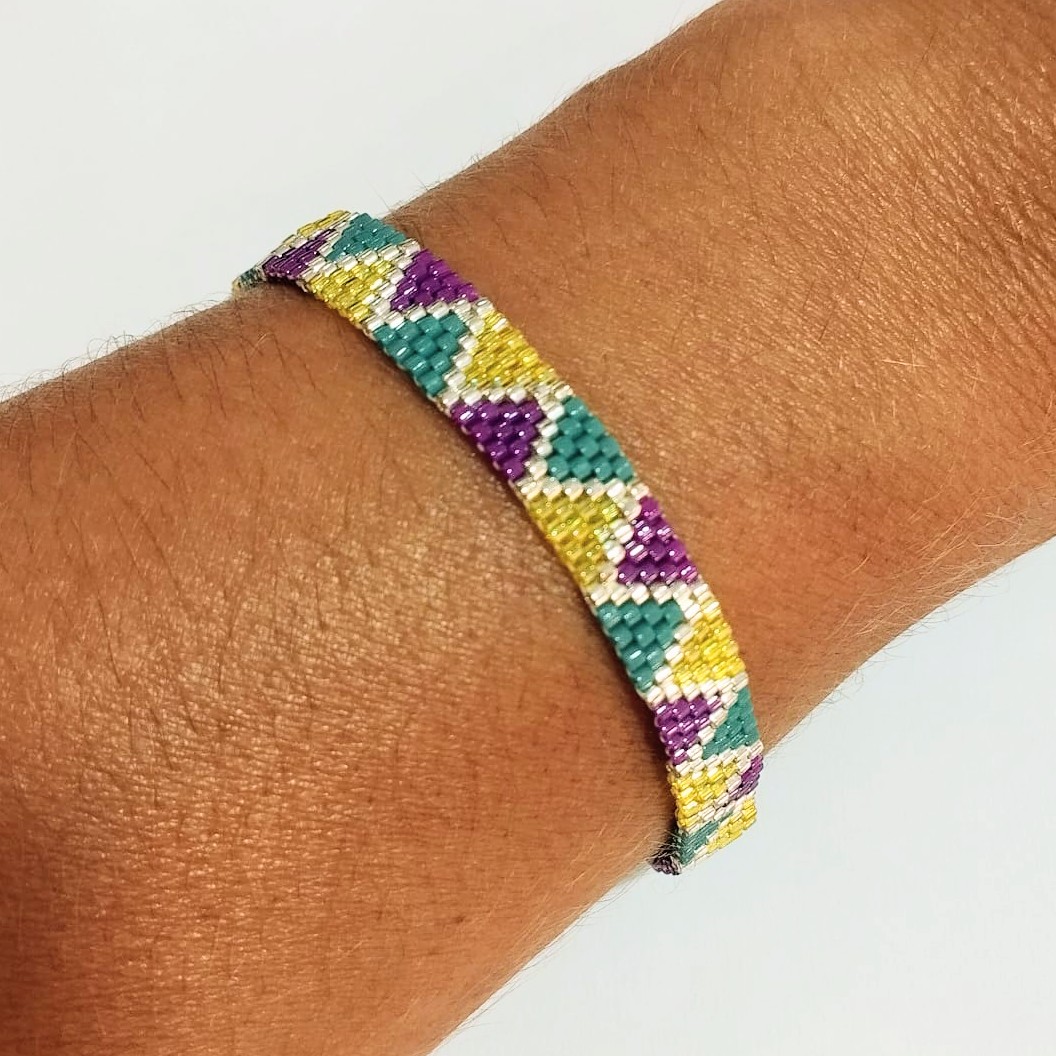 Pulsera ajustable triángulos delica Miyuki (morado/amarillo/verde)