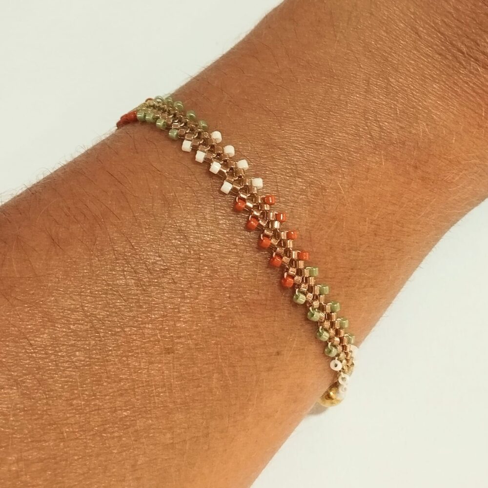 Pulsera espiga delica Miyuki (mostaza/verde)