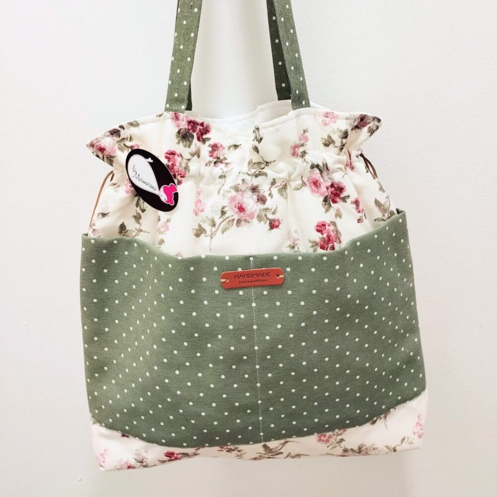 Bolso bombonera tela estampado (flores y topitos)