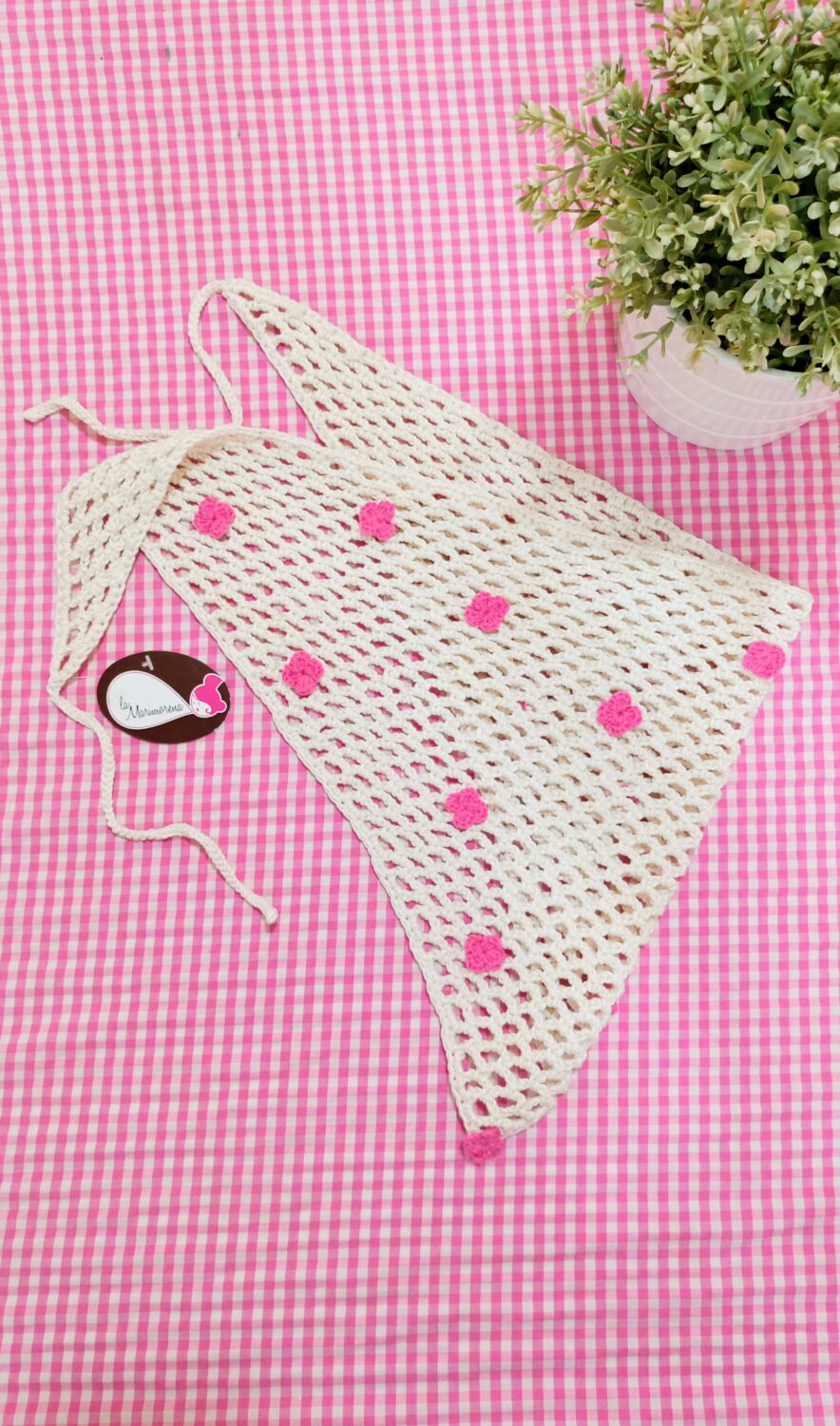 Bandana crochet florecillas rosas - Imagen 4