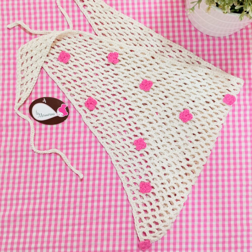 Bandana crochet florecillas rosas