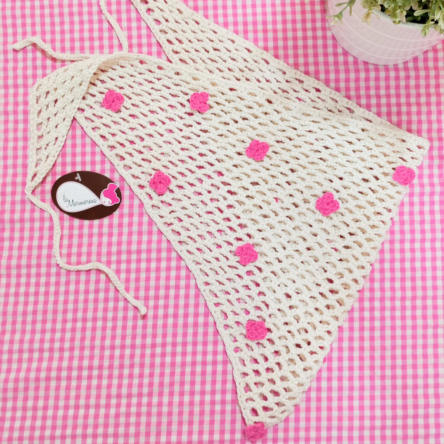Bandana crochet florecillas rosas