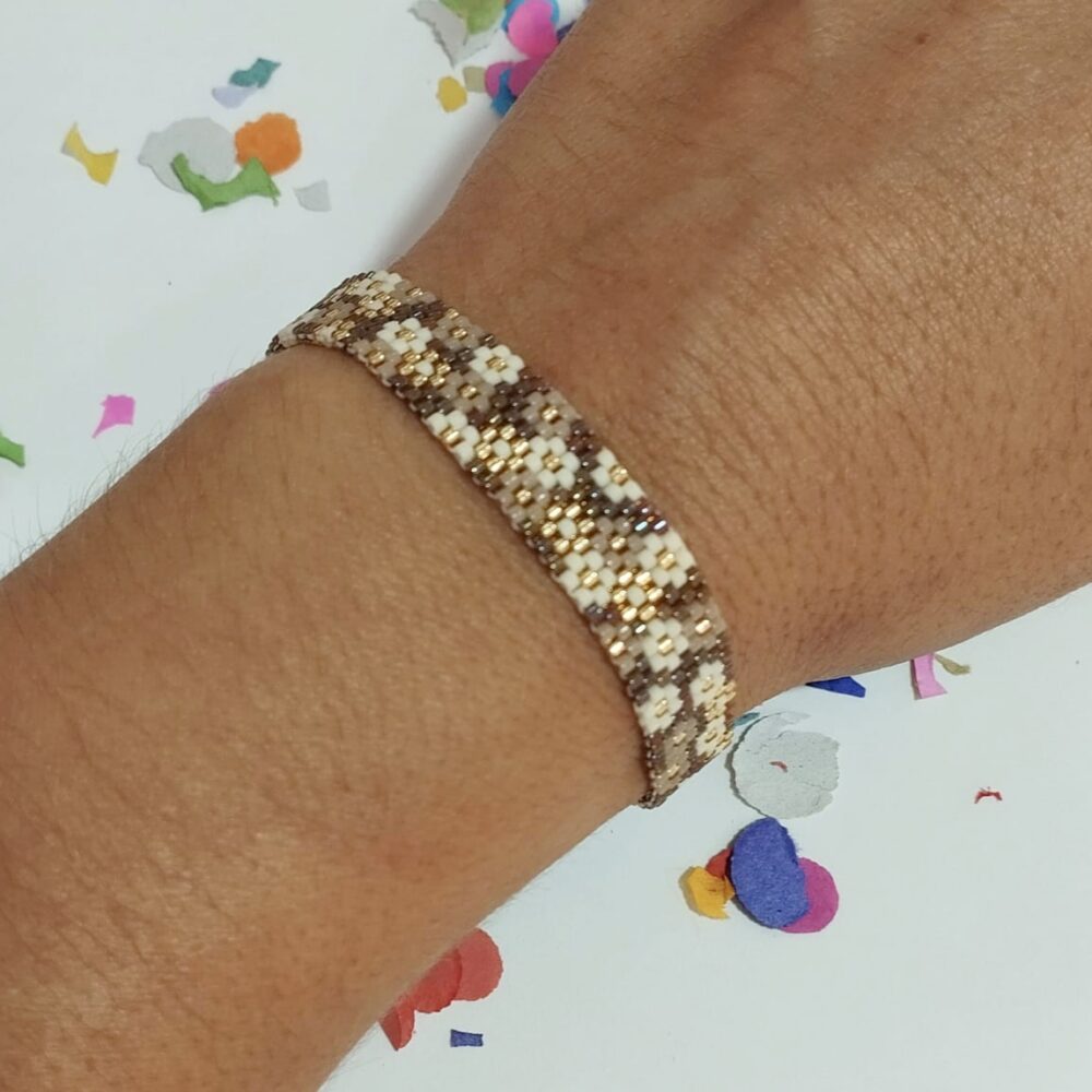 Pulsera ajustable margaritas delica Miyuki (marrón/beige)