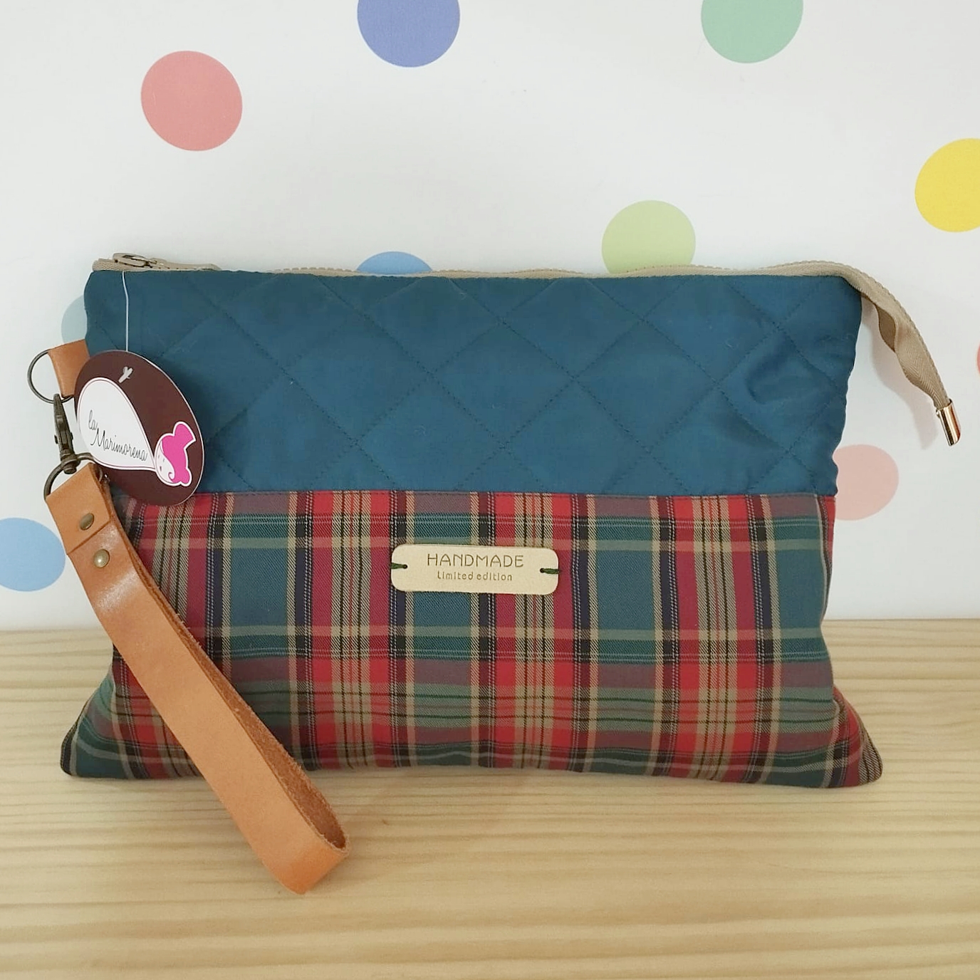 Bolso clutch cuadro escocés (granate y verde petróleo)