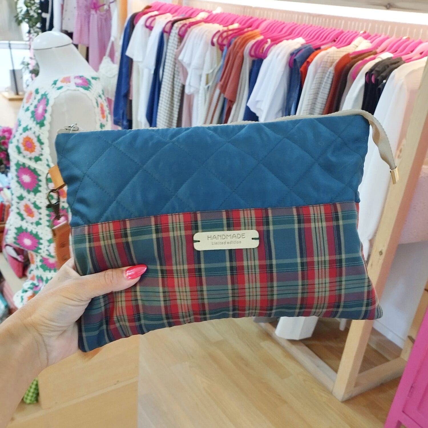 Bolso clutch cuadro escocés (granate y verde petróleo) - Imagen 2