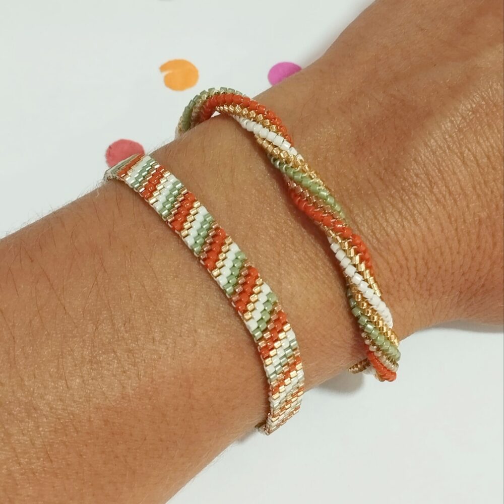 Pulsera tubular delica Miyuki (verde/mostaza)