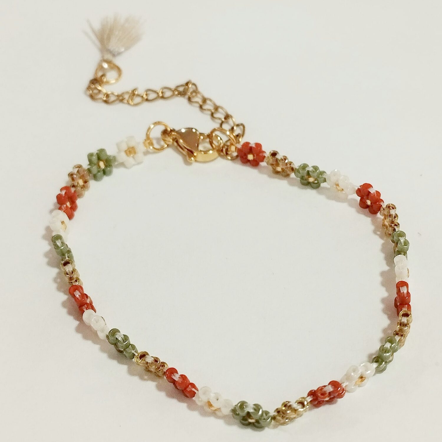 Pulsera margaritas fina delica Miyuki (verde/mostaza) - Imagen 3