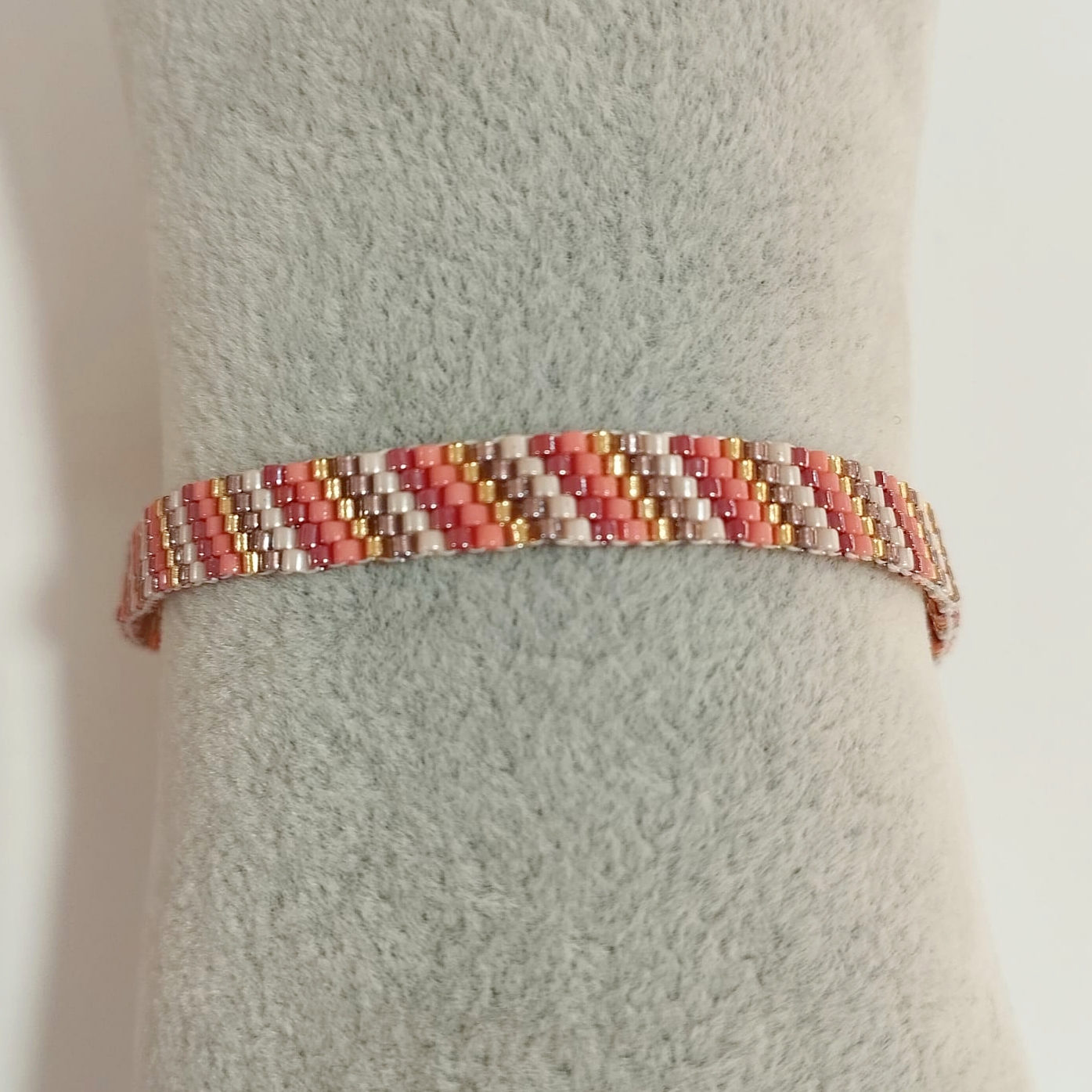 Pulsera diagonal delica Miyuki (rojo/coral) - Imagen 3