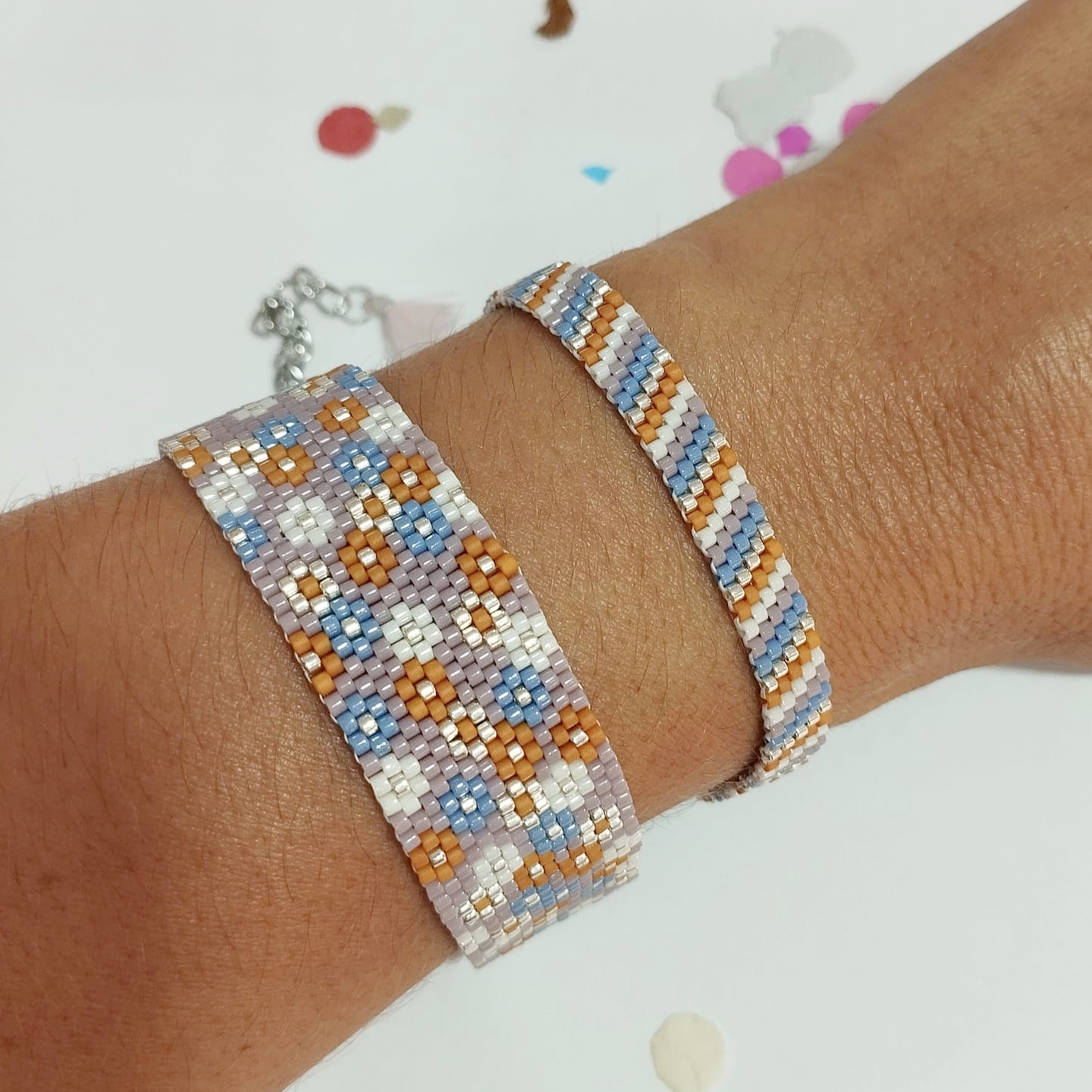 Pulsera diagonal delica Miyuki (malva/azul) - Imagen 3