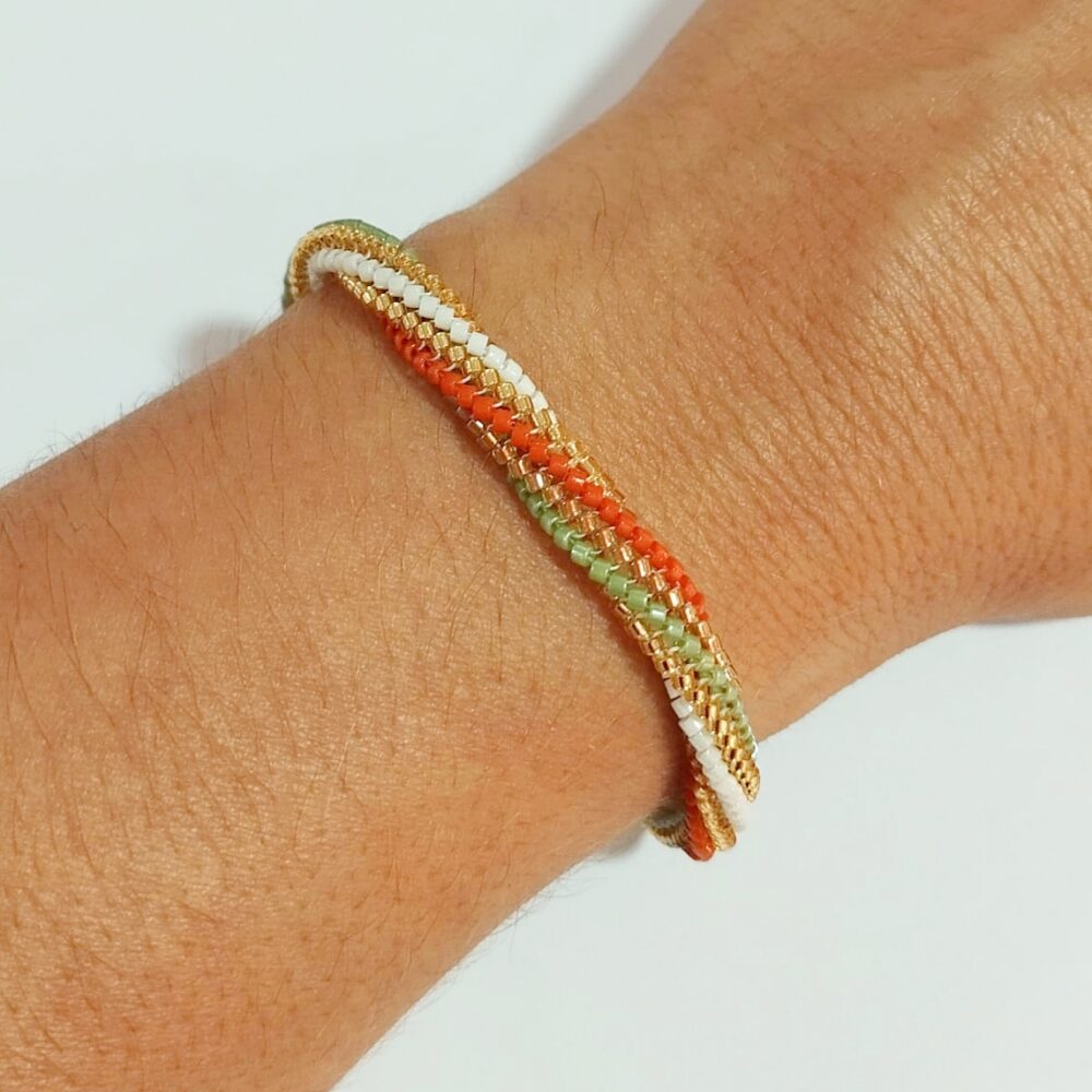Pulsera tubular delica Miyuki (verde/naranja)