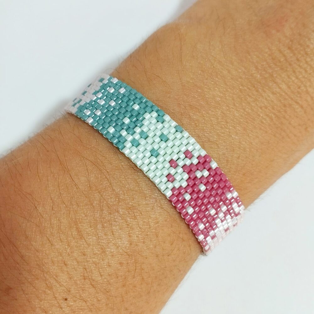 Pulsera mostacillas delica Miyuki (magenta/turquesa)