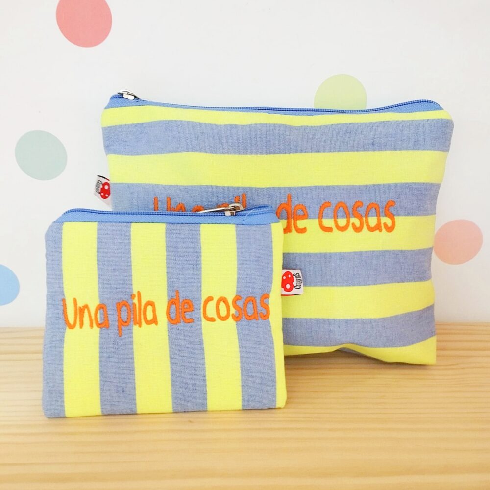 Monedero o Neceser "Una pila de cosas" (rayas gris y amarillo)
