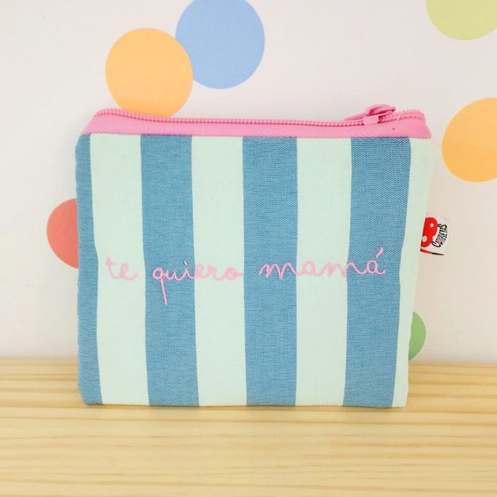 Monedero "Te quiero mamá" (rayas gris y blanco)