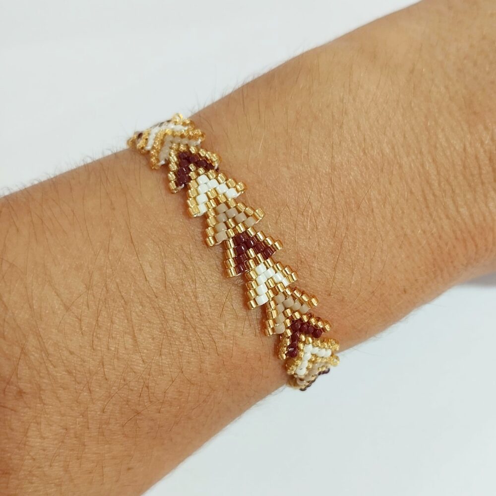 Pulsera ajustable flechitas delica Miyuki (marrón/beige)