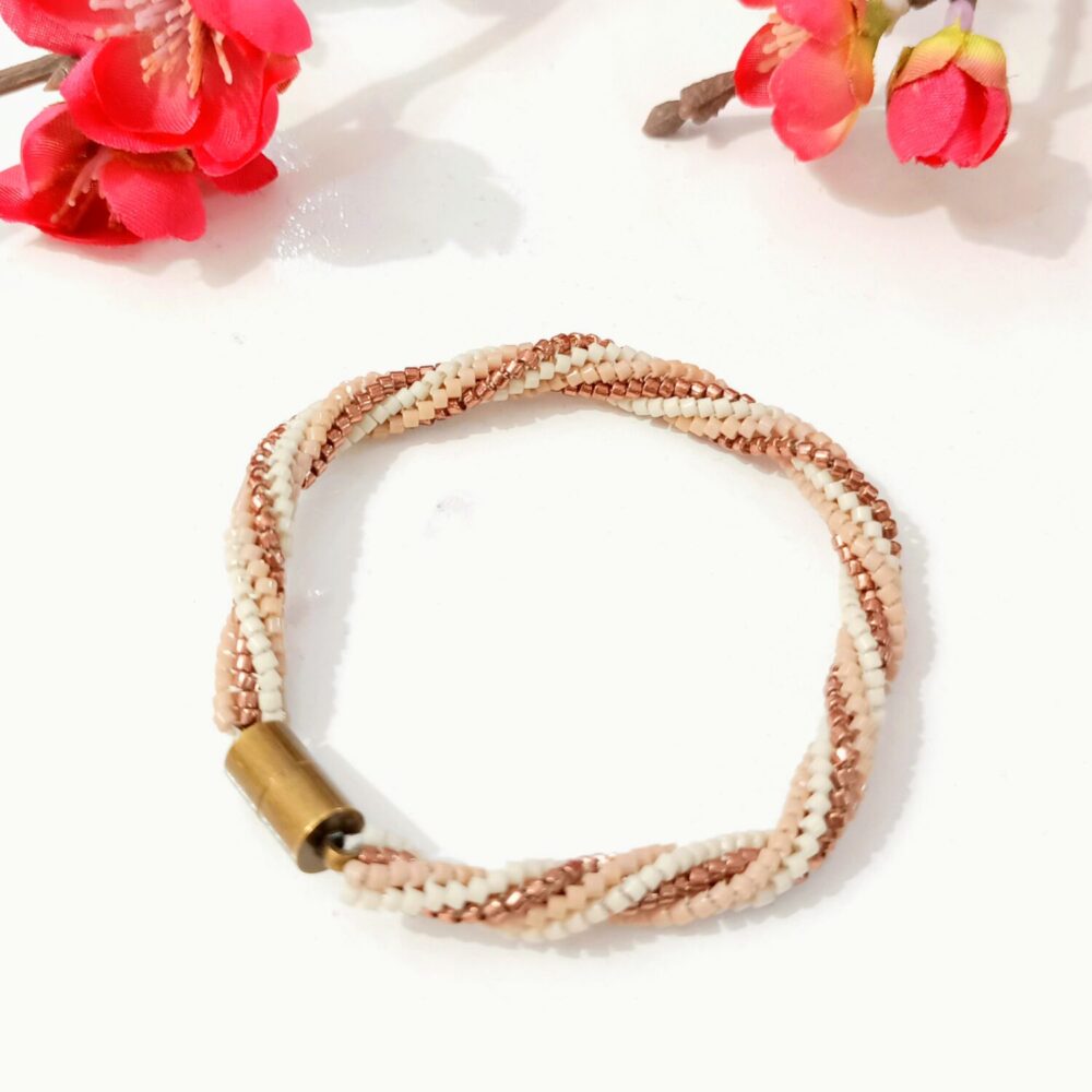 Pulsera tubular delica Miyuki (marrón/beige)