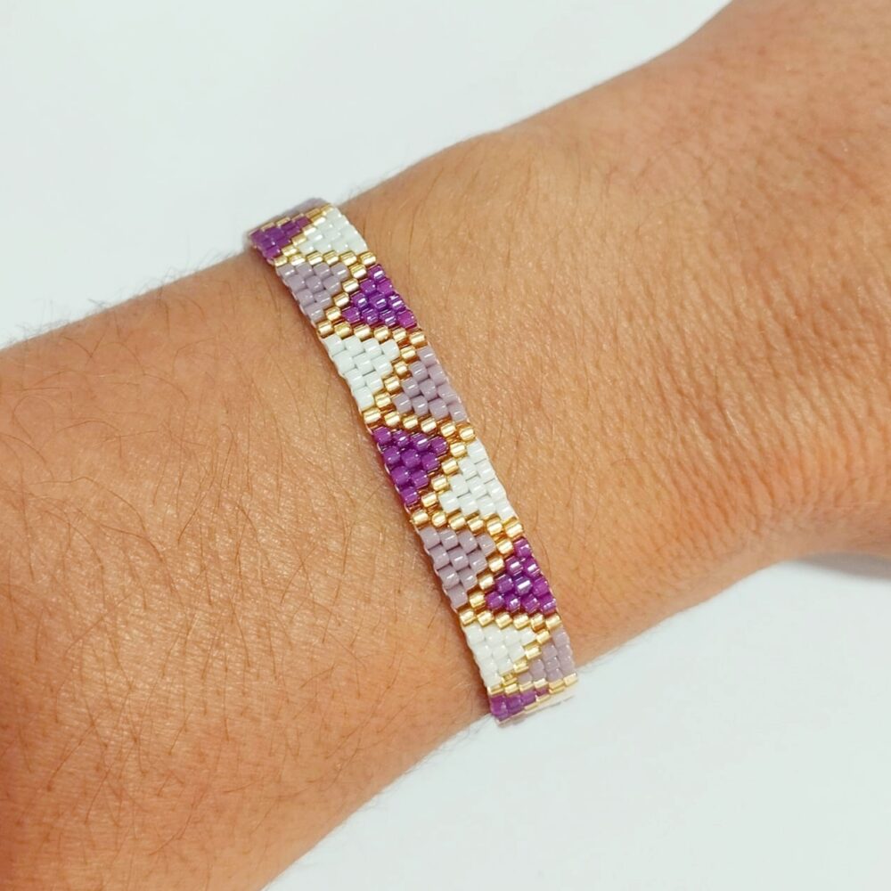 Pulsera ajustable triángulos delica Miyuki (Buganvilla)