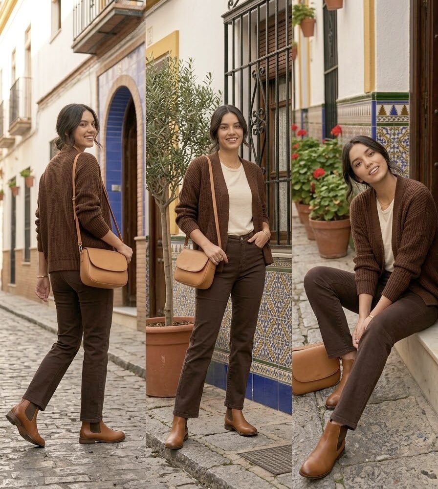 Alternative view of Pantalón wide leg marrón